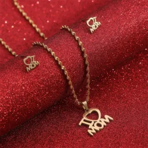 Stainless Steel Pendant Necklace Earrings Jewelry Set For Mothers Day Gift
