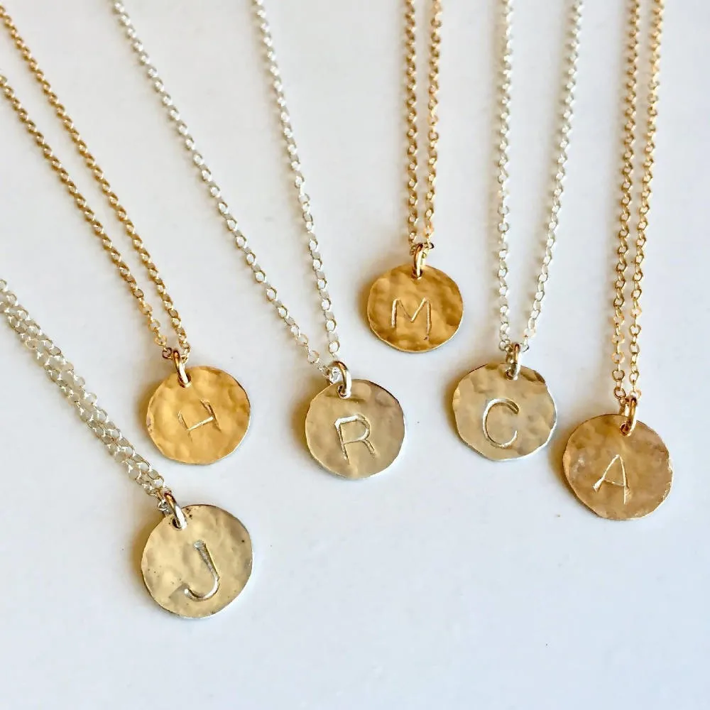 Stamped letter disk necklace -1disk