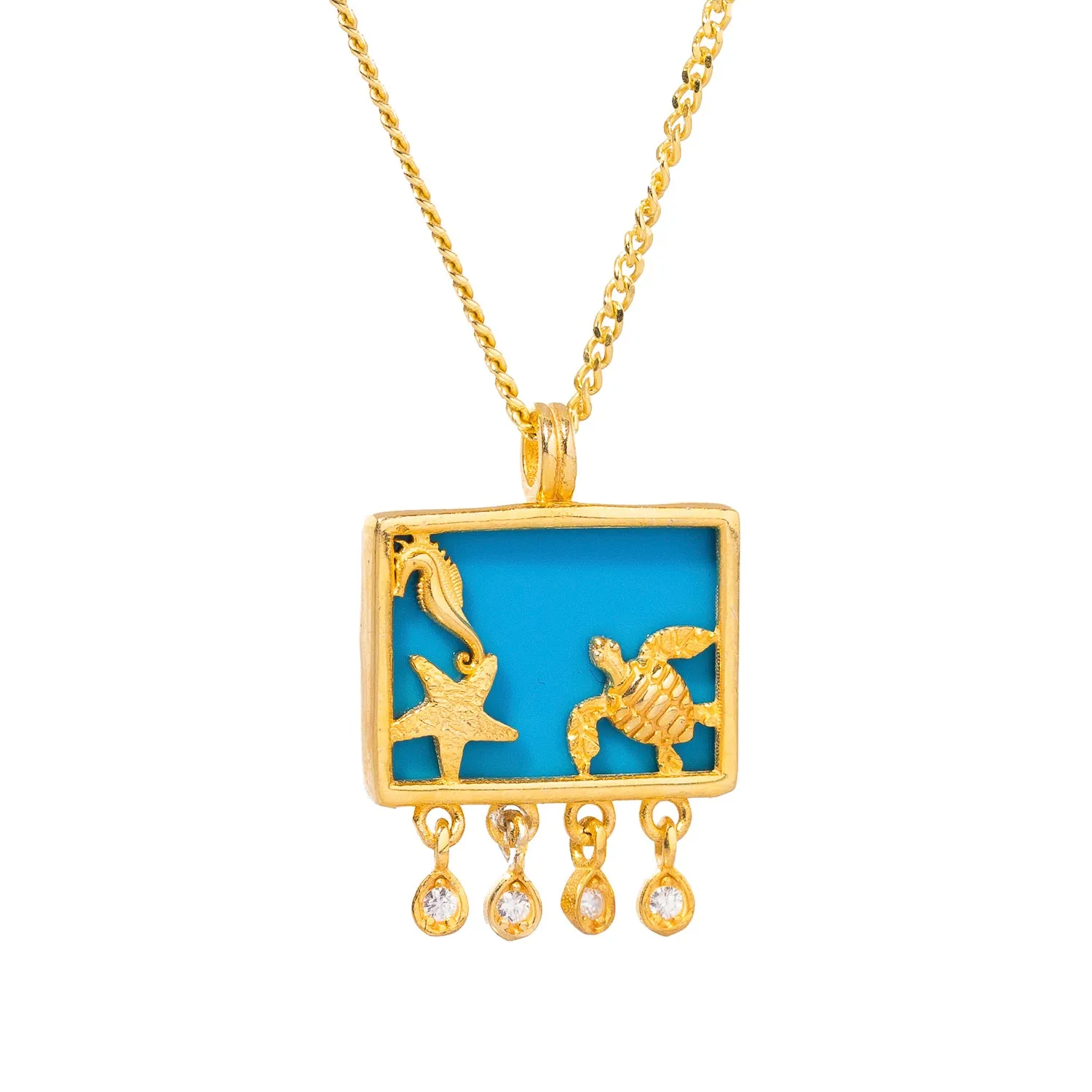 Starfish Ocean Spirit Animal Turquoise & Gold Pendant Chain Necklace
