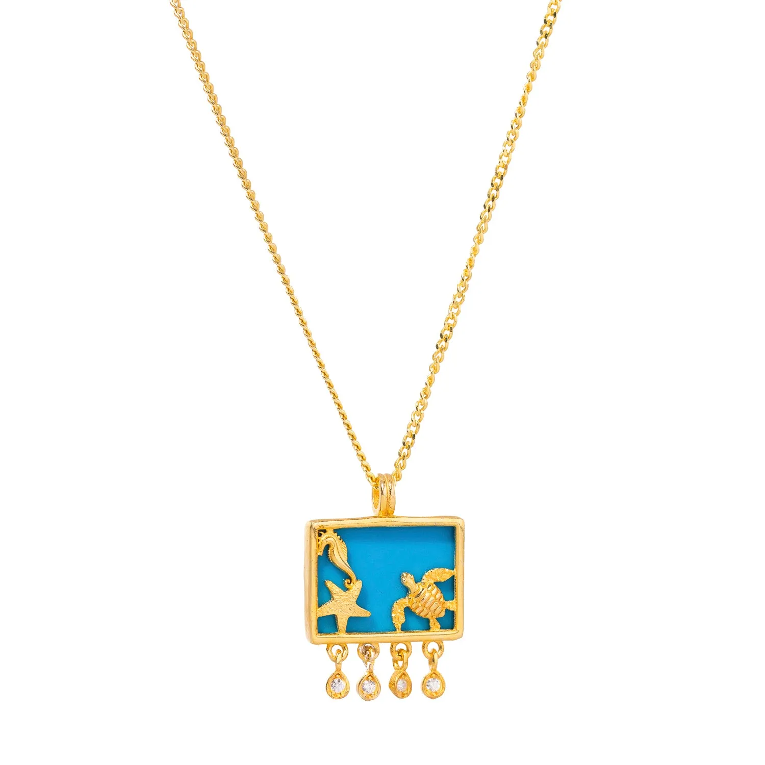 Starfish Ocean Spirit Animal Turquoise & Gold Pendant Chain Necklace