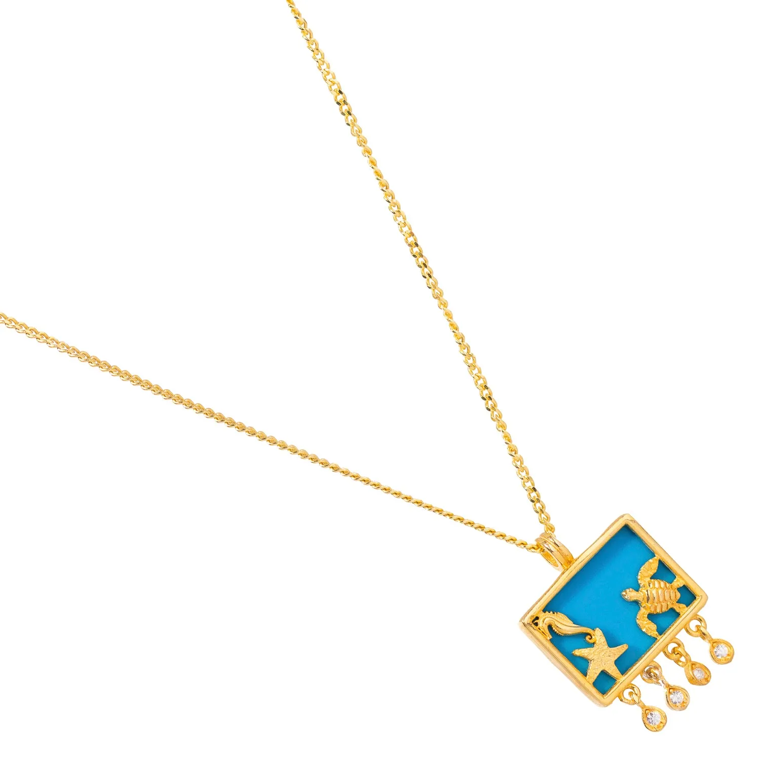 Starfish Ocean Spirit Animal Turquoise & Gold Pendant Chain Necklace