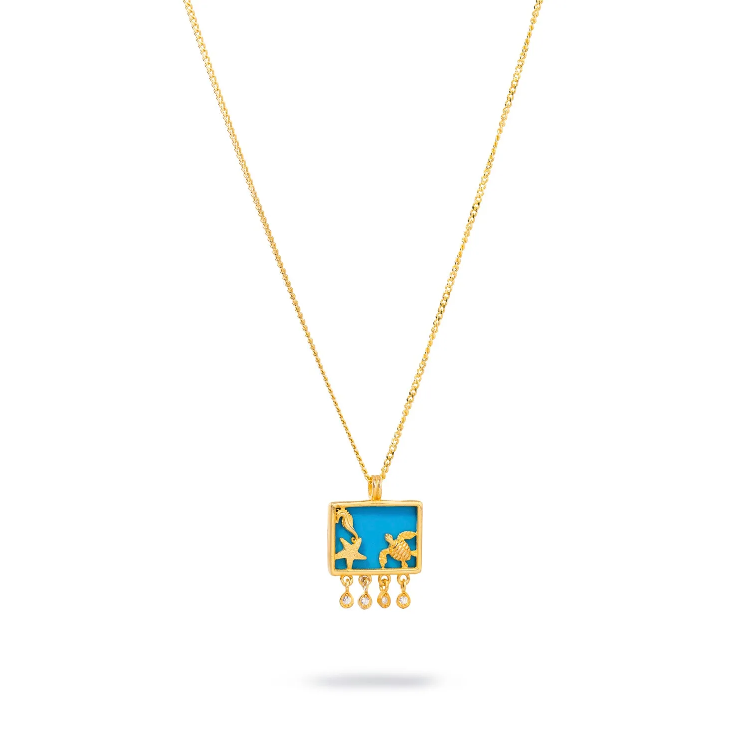 Starfish Ocean Spirit Animal Turquoise & Gold Pendant Chain Necklace