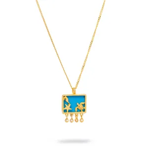Starfish Ocean Spirit Animal Turquoise & Gold Pendant Chain Necklace
