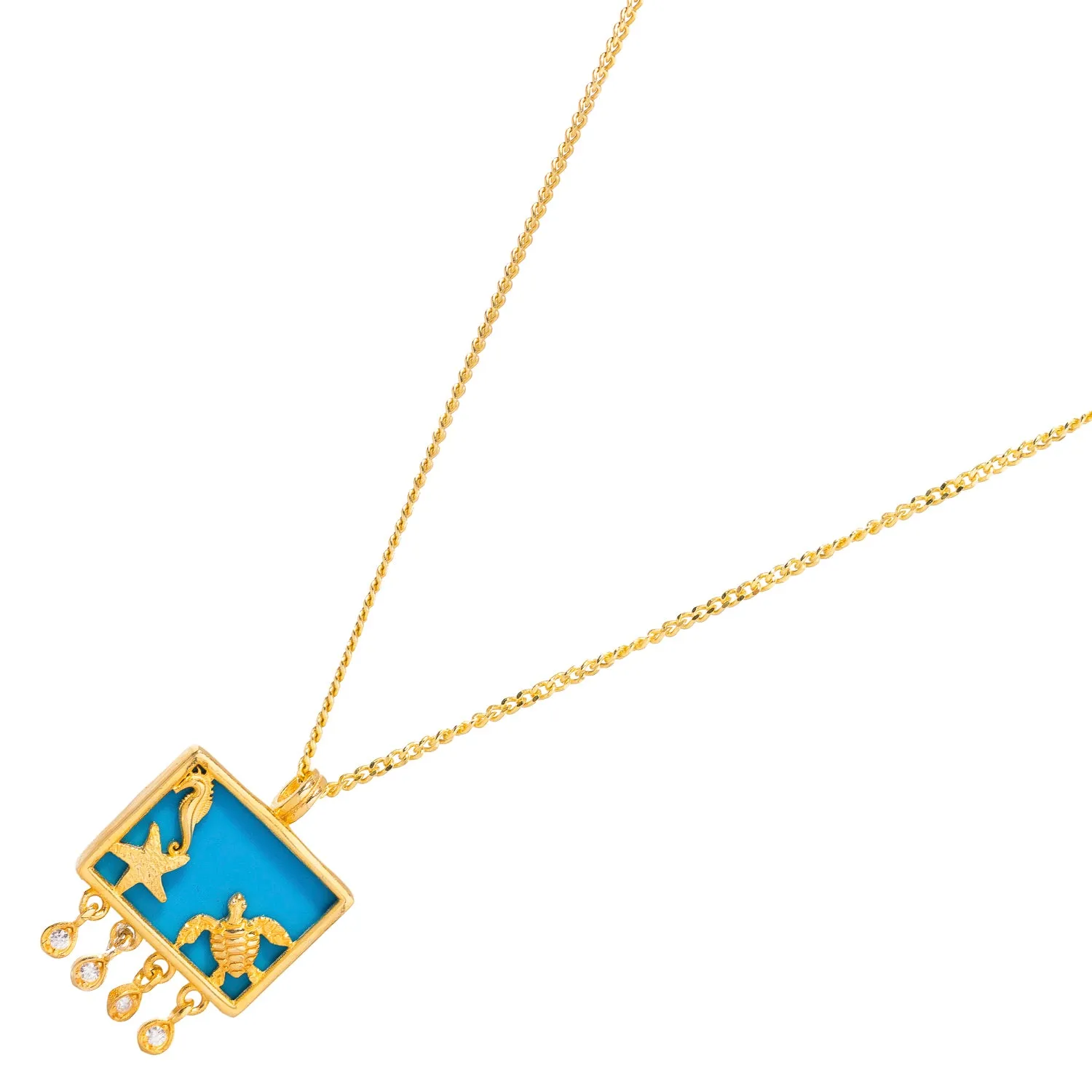 Starfish Ocean Spirit Animal Turquoise & Gold Pendant Chain Necklace