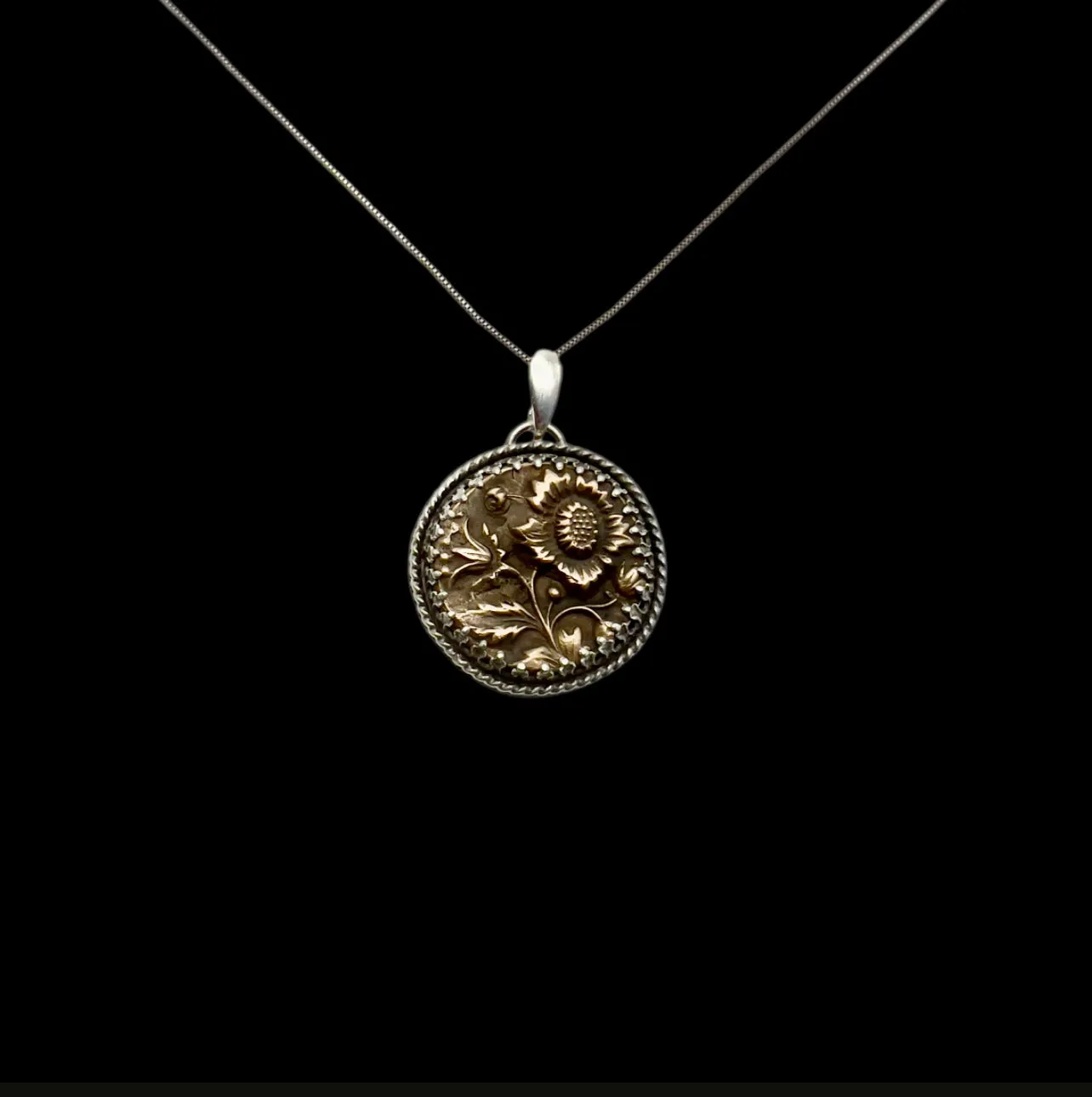 Sterling and Bronze Textured Flower Pendant