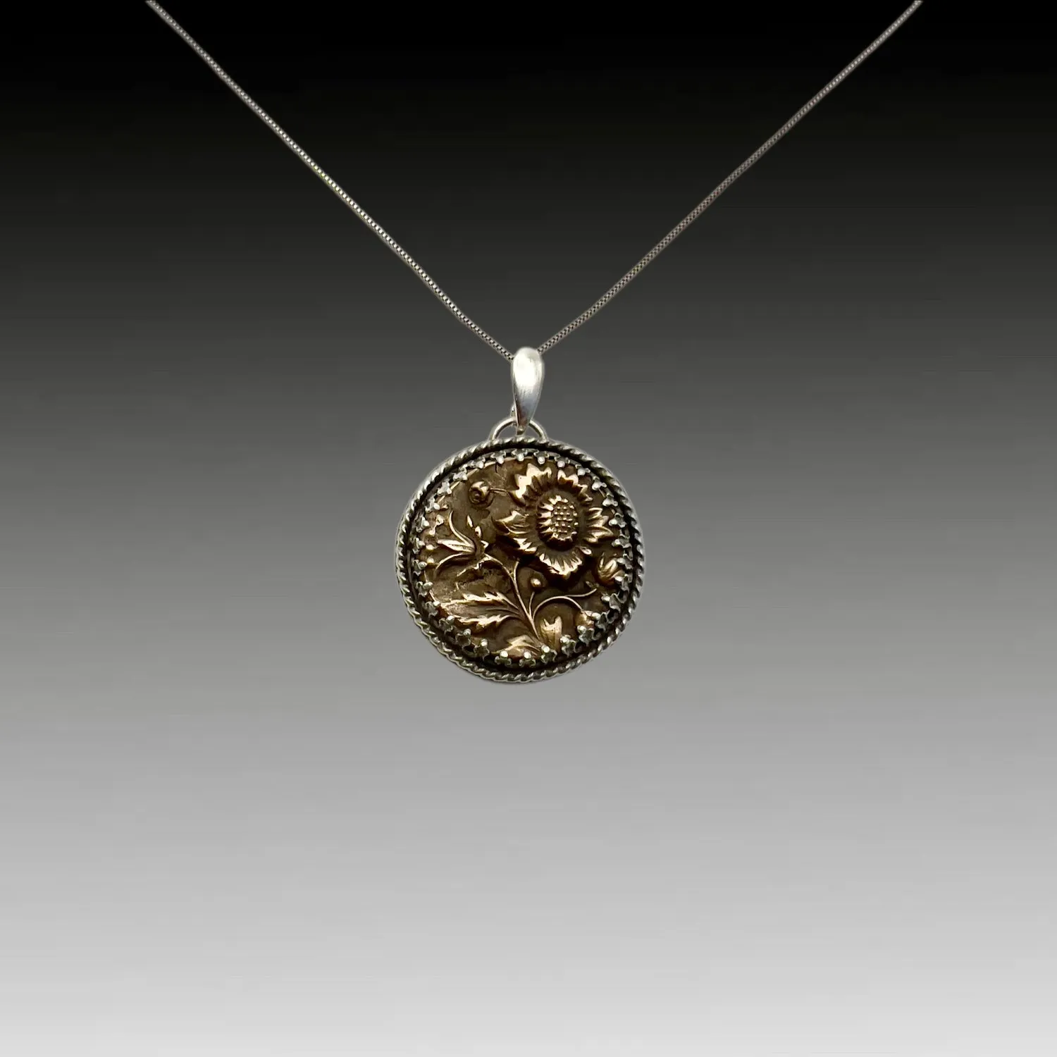 Sterling and Bronze Textured Flower Pendant