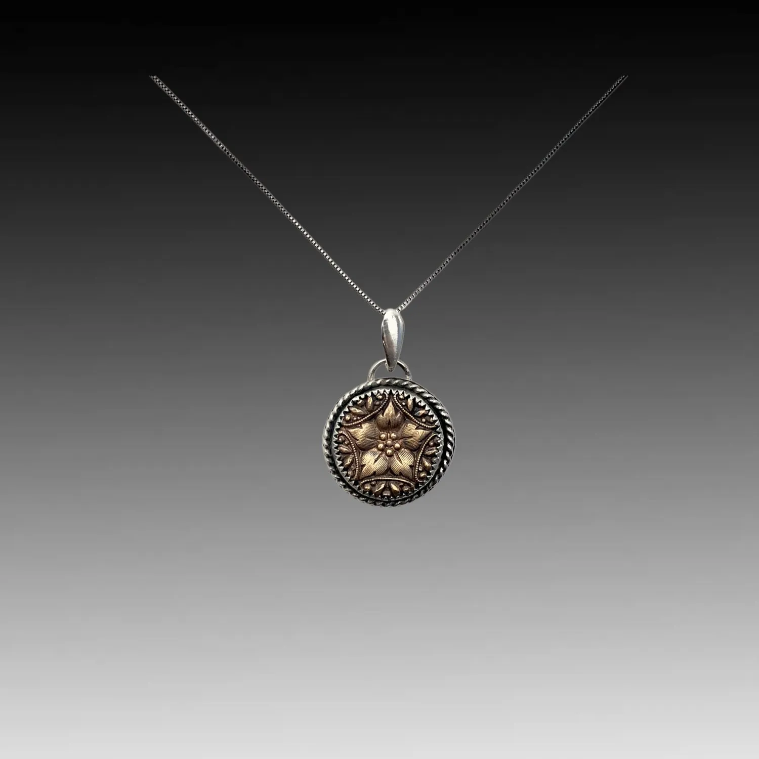 Sterling and Bronze Textured Flower Pendant