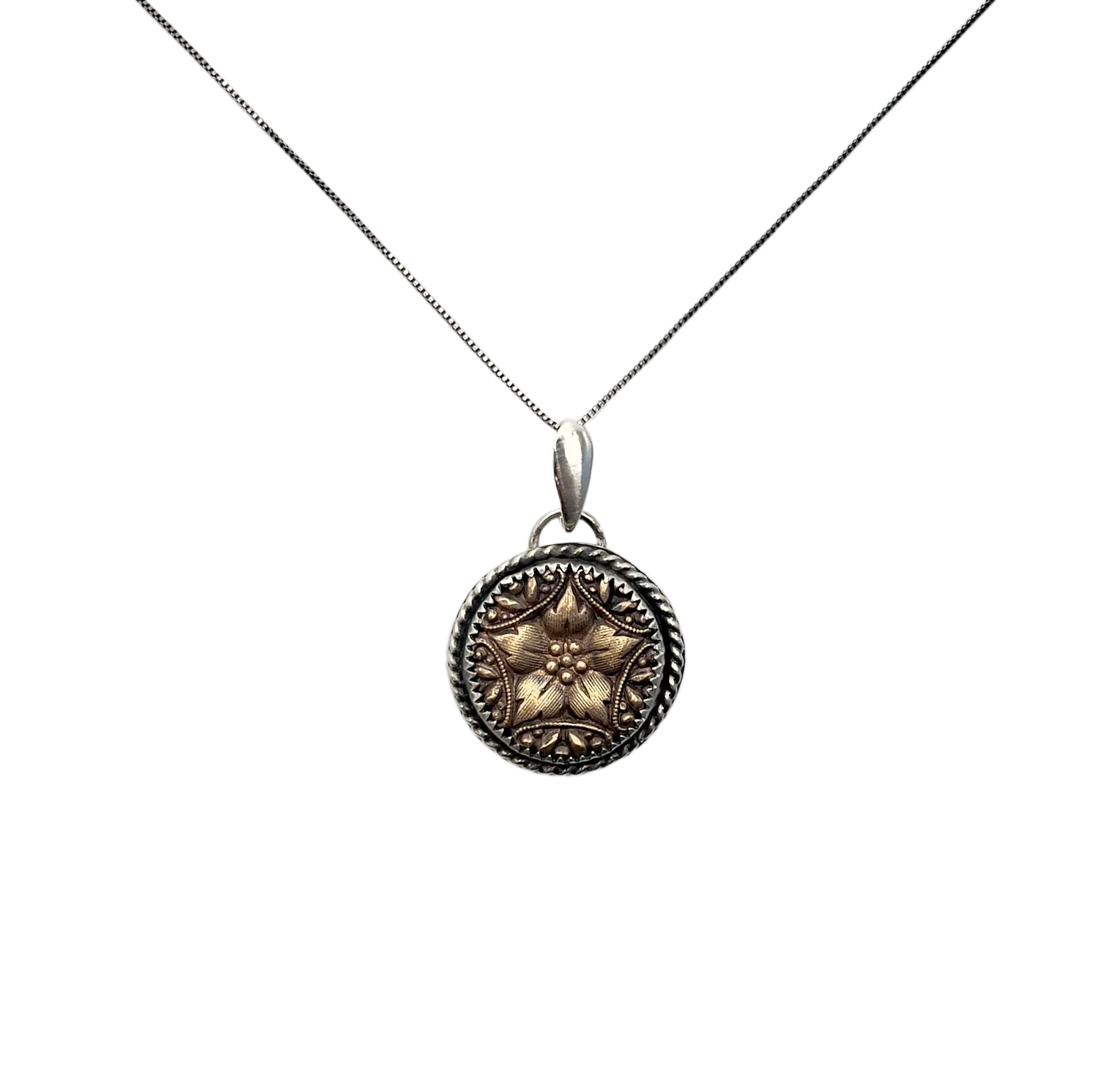 Sterling and Bronze Textured Flower Pendant