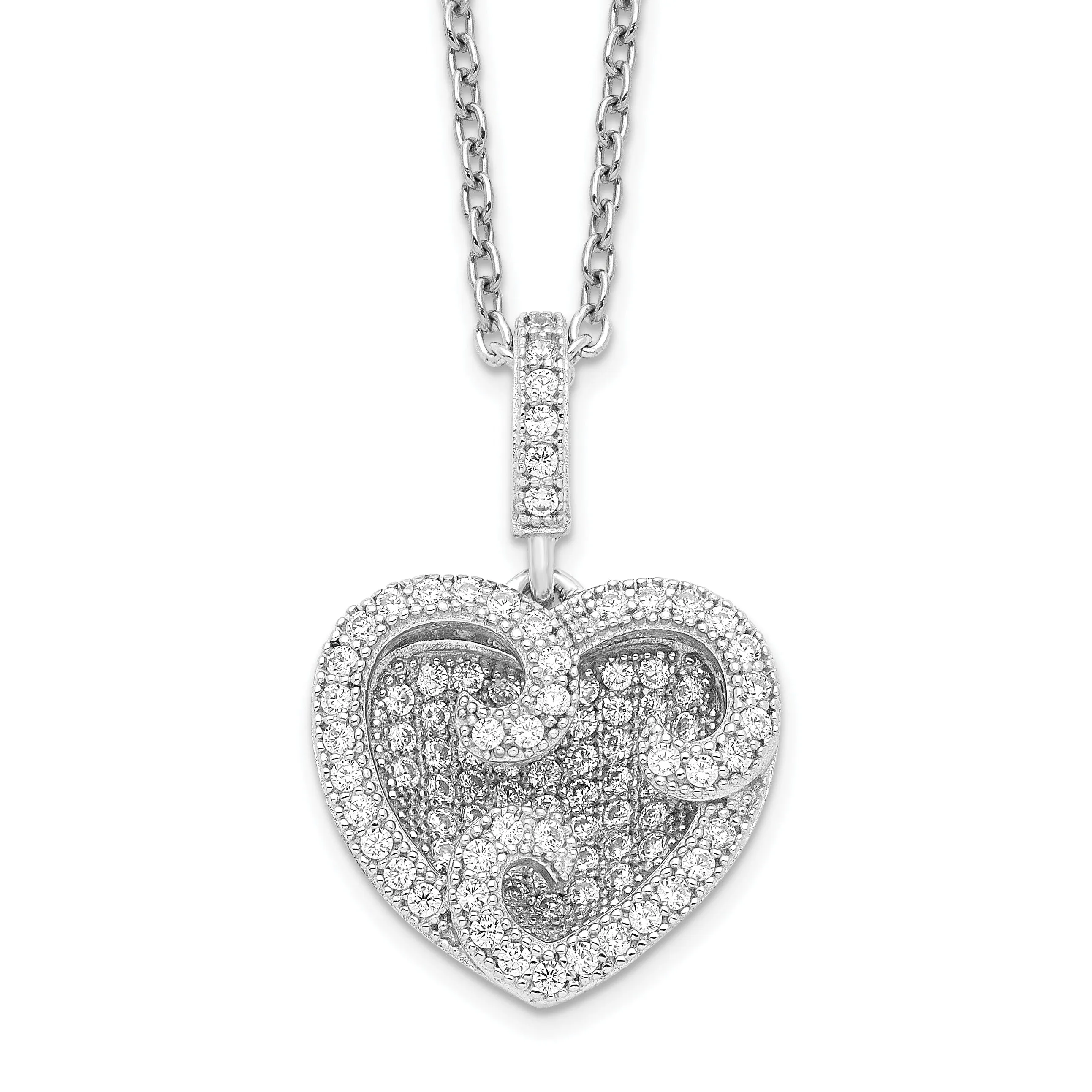 Sterling Silver Cubic Zirconia Heart Necklace