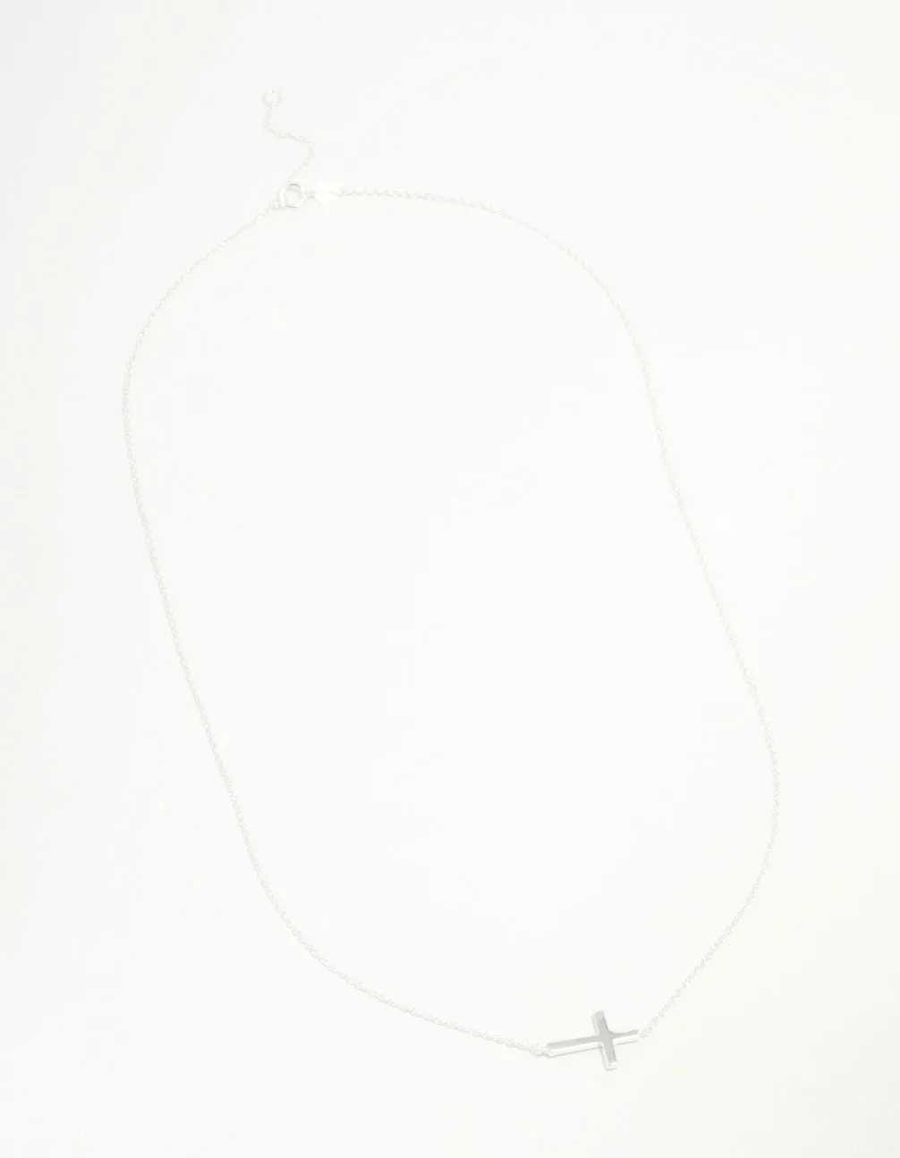 Sterling Silver Large Horizontal Cubic Zirconia Cross Necklace
