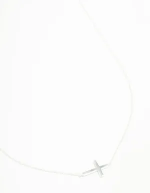 Sterling Silver Large Horizontal Cubic Zirconia Cross Necklace