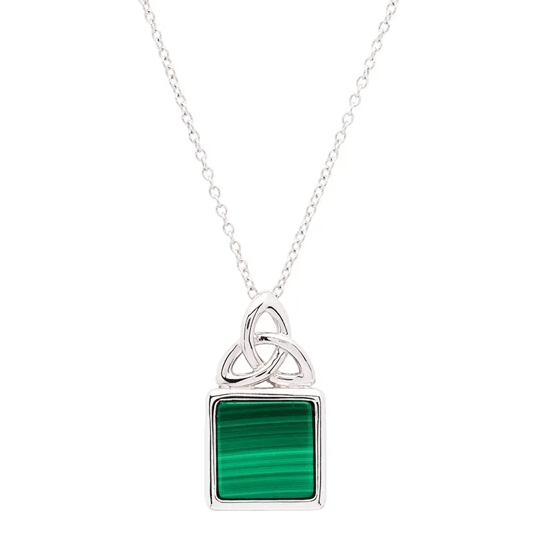 Sterling Silver Malachite Trinity Pendant with Chain SP2331