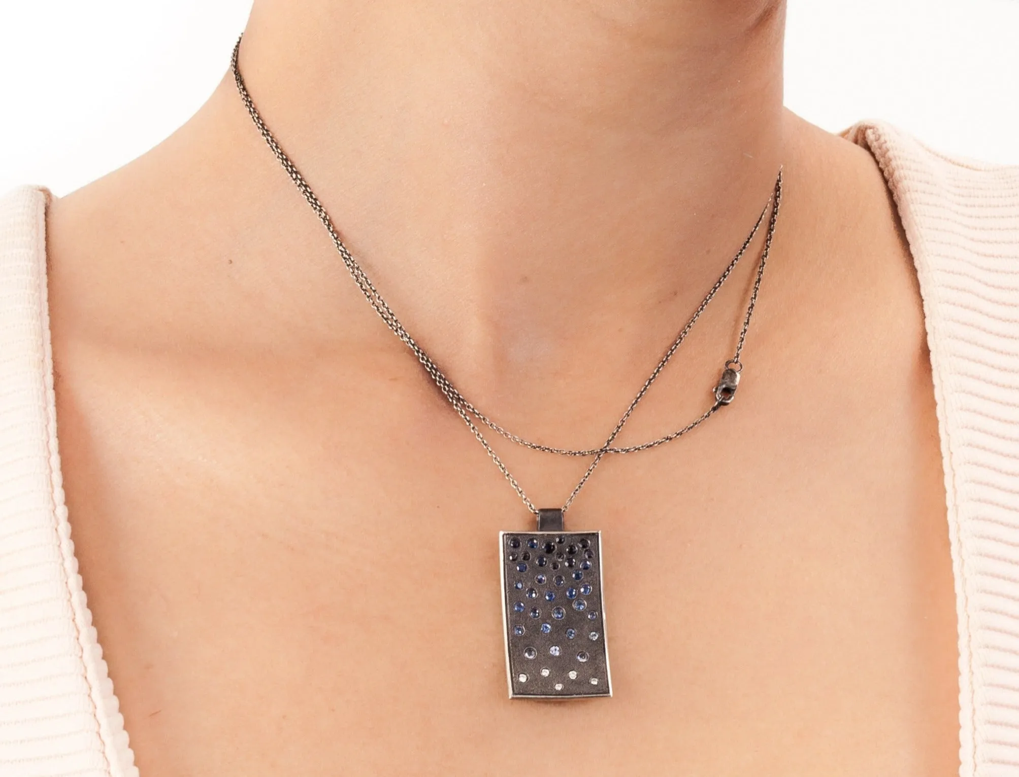 Sterling Silver Ombré Necklace with Blue Sapphires and White Diamonds