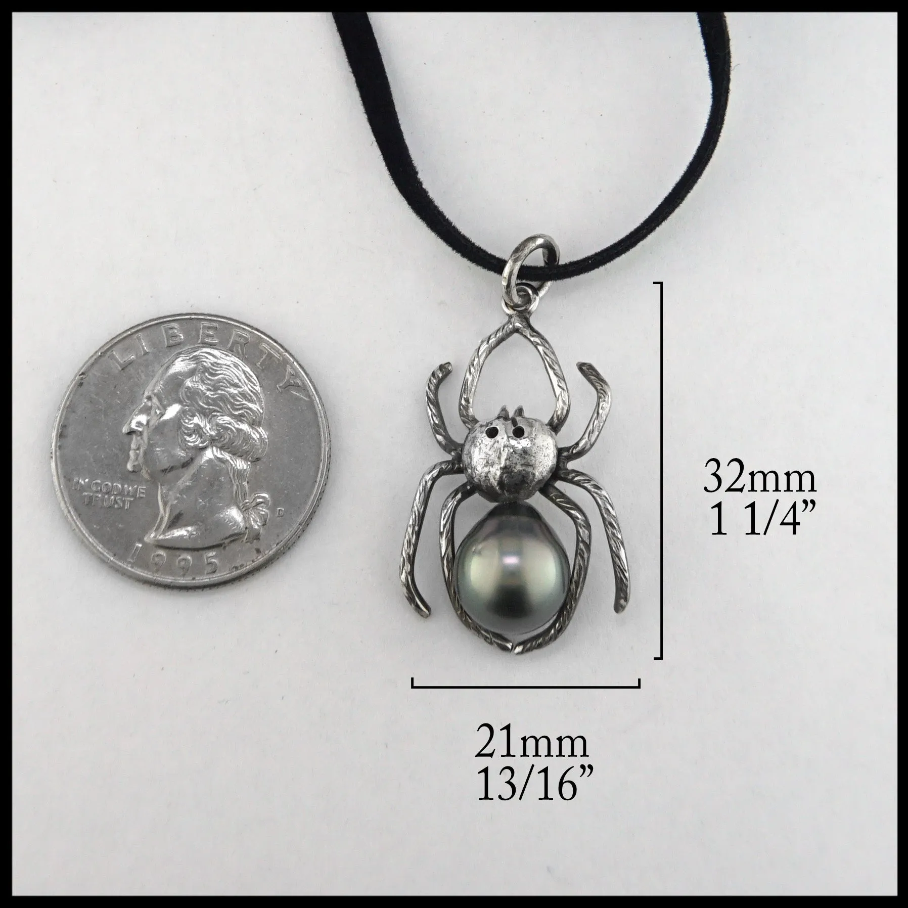 Sterling Silver Spider Pendant with Pearl
