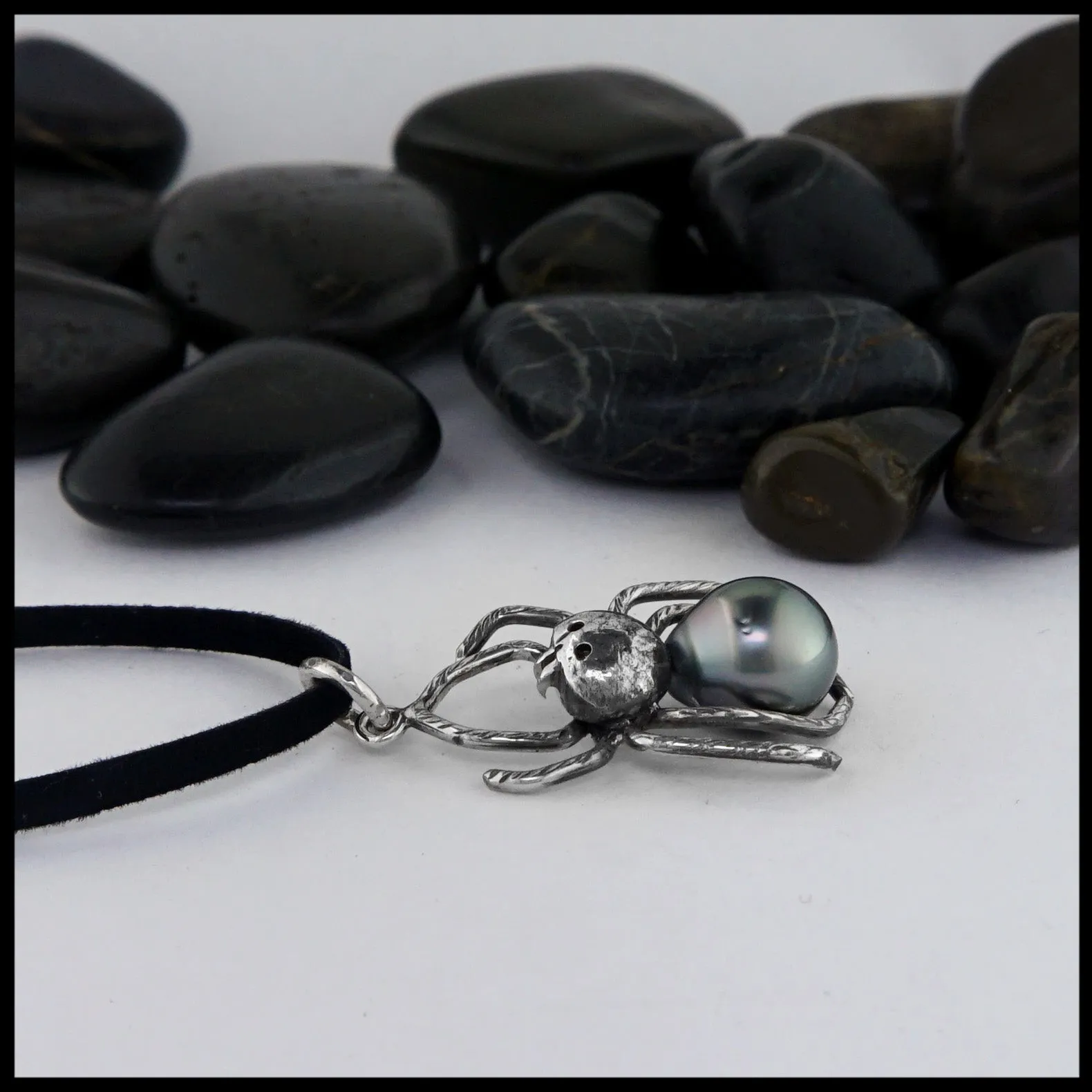 Sterling Silver Spider Pendant with Pearl