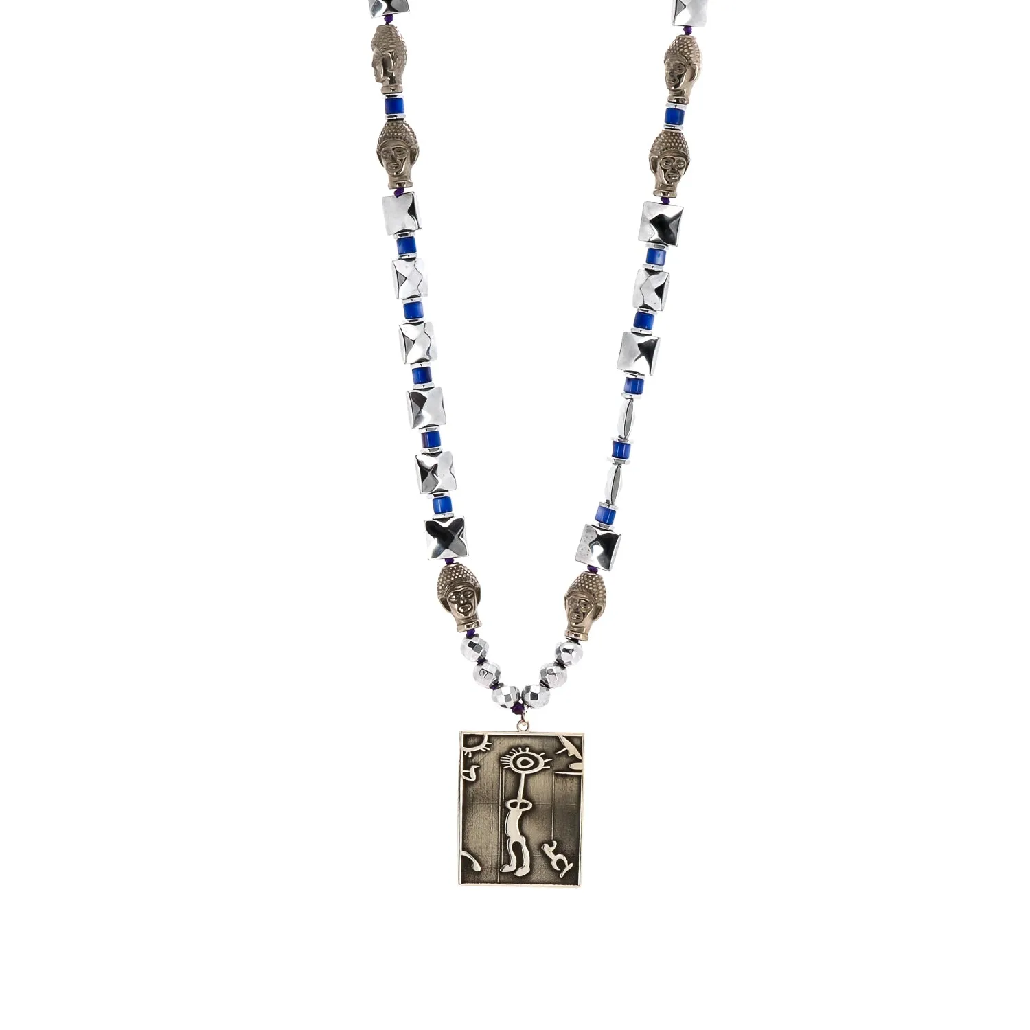Sterling Silver Spiritual Shaman Pendant Silver Hematite & Buddha Beaded Necklace