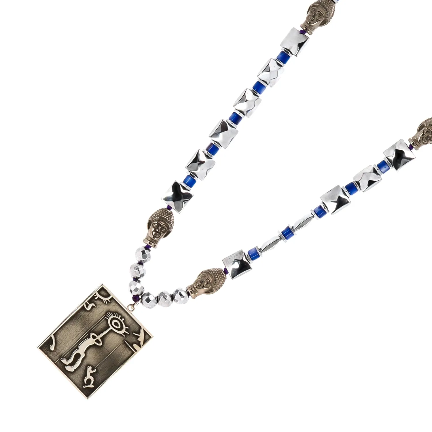 Sterling Silver Spiritual Shaman Pendant Silver Hematite & Buddha Beaded Necklace