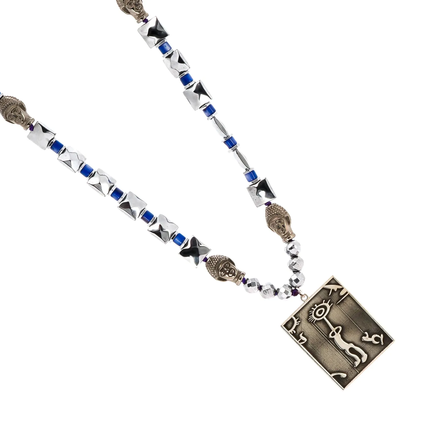 Sterling Silver Spiritual Shaman Pendant Silver Hematite & Buddha Beaded Necklace
