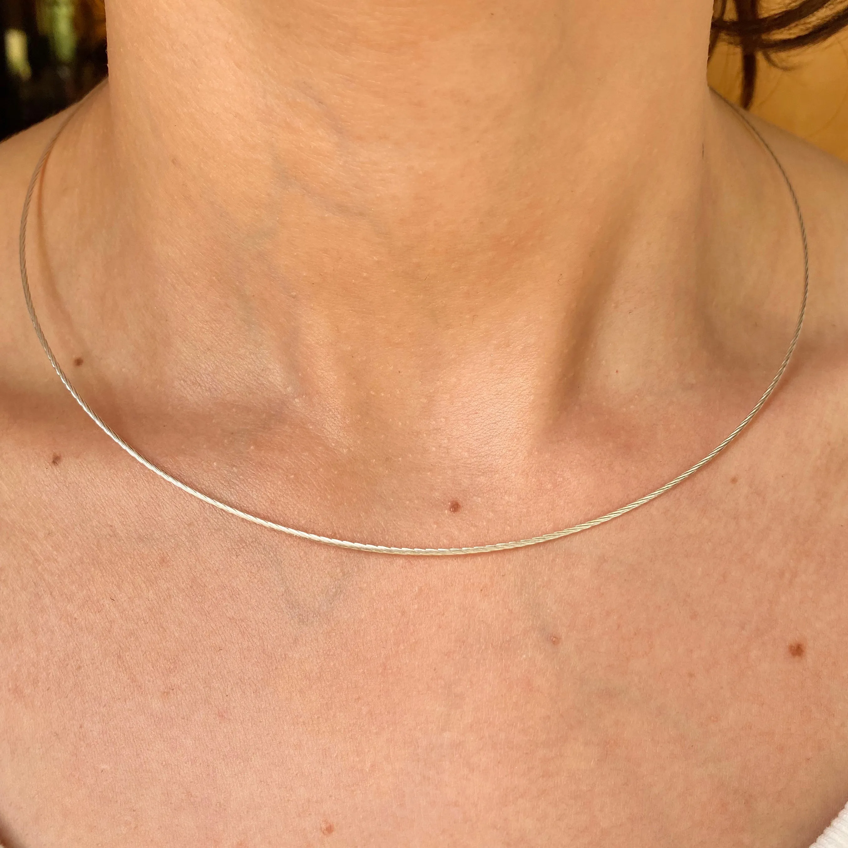 Sterling Silver Twisted 1mm Stiff Neck Wire Necklace 18"
