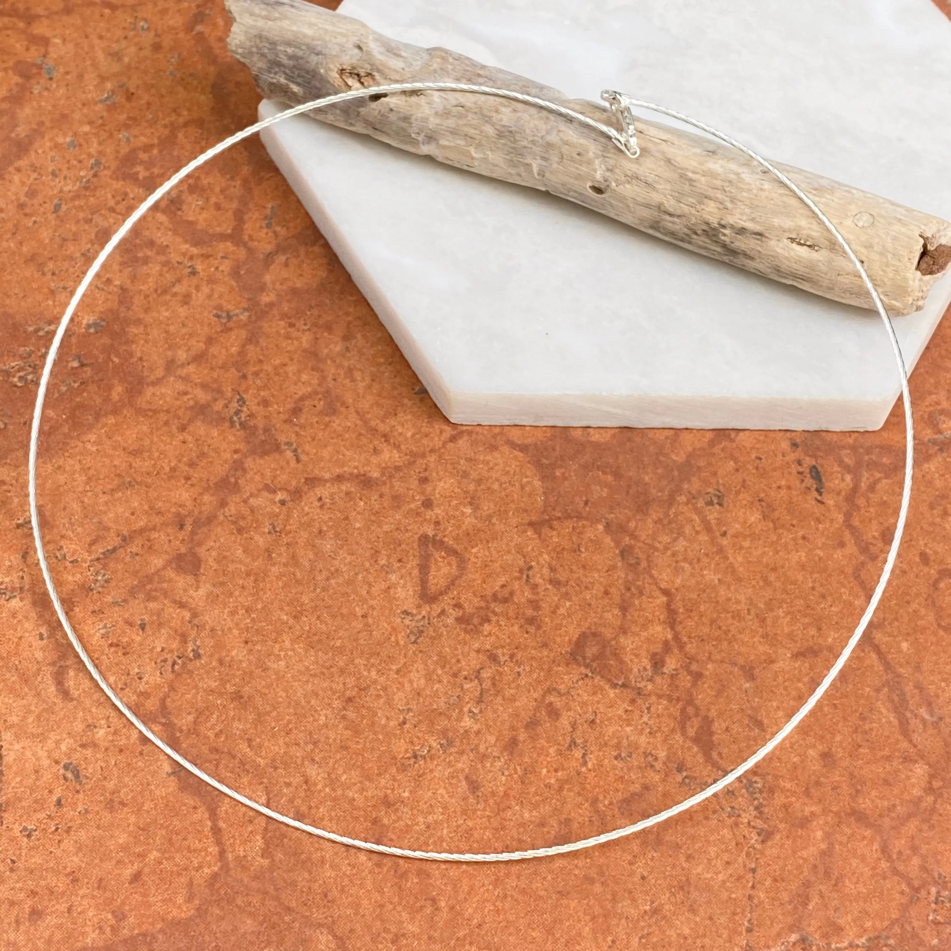 Sterling Silver Twisted 1mm Stiff Neck Wire Necklace 18"