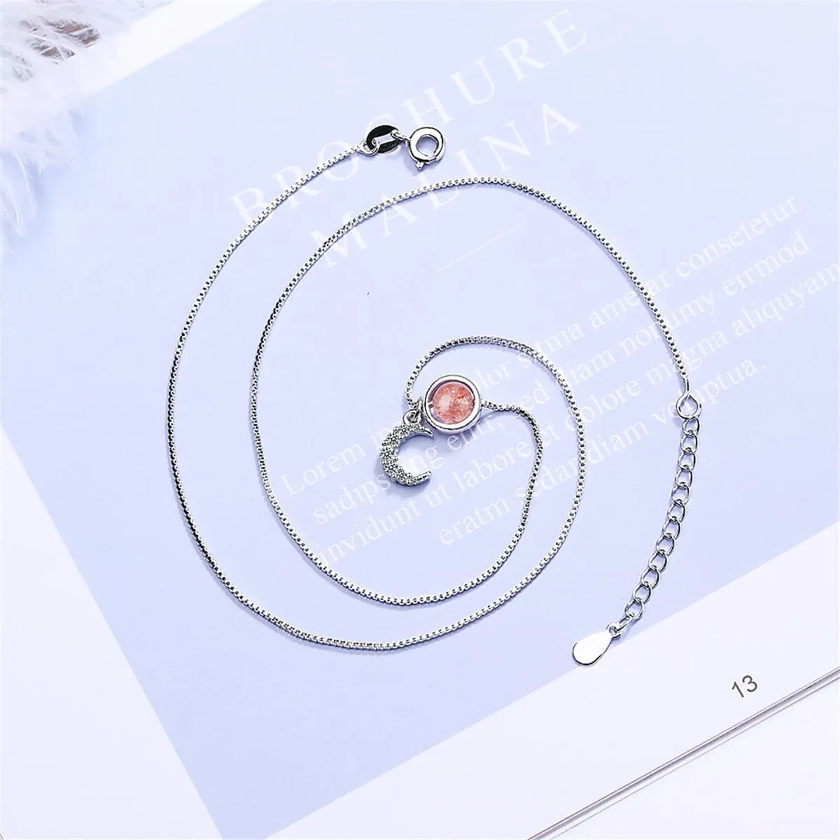 Strawberry Pink Crystal & Cubic Zirconia Star Ring Pendant Necklace