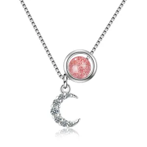 Strawberry Pink Crystal & Cubic Zirconia Star Ring Pendant Necklace