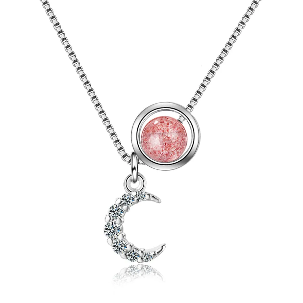 Strawberry Pink Crystal & Cubic Zirconia Star Ring Pendant Necklace