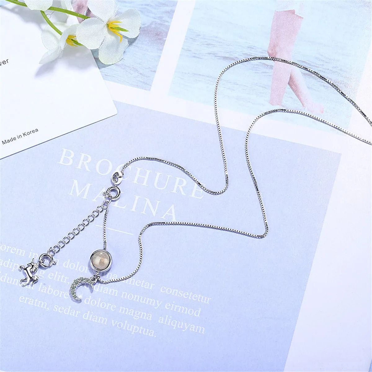 Strawberry Red Crystal & Cubic Zirconia Moon & Unicorn Pendant Necklace