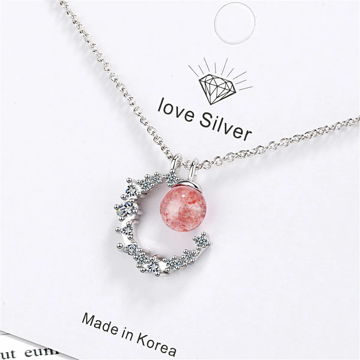 Strawberry Red Crystal & Cubic Zirconia Moon Pendant Necklace