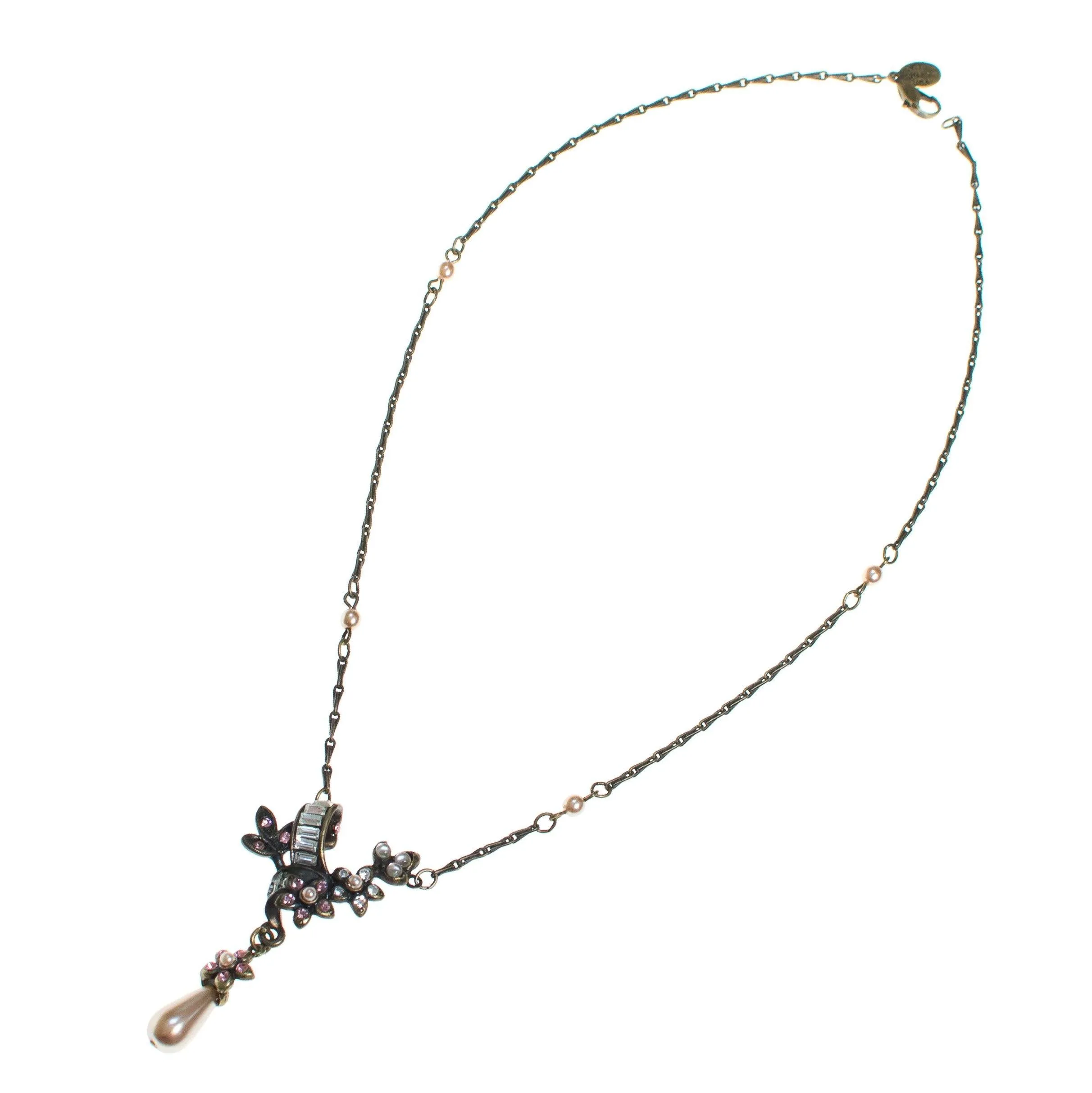 Sweet Romance Pink Pearl, Rhinestone Lavalier Necklace