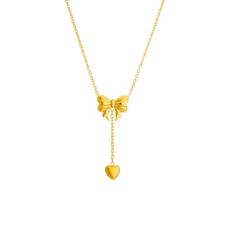 Sweetheart Girls Set: Bowknot Heart Tassels Charm Choker Necklace and Earrings