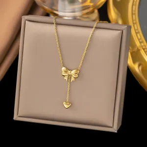 Sweetheart Girls Set: Bowknot Heart Tassels Charm Choker Necklace and Earrings
