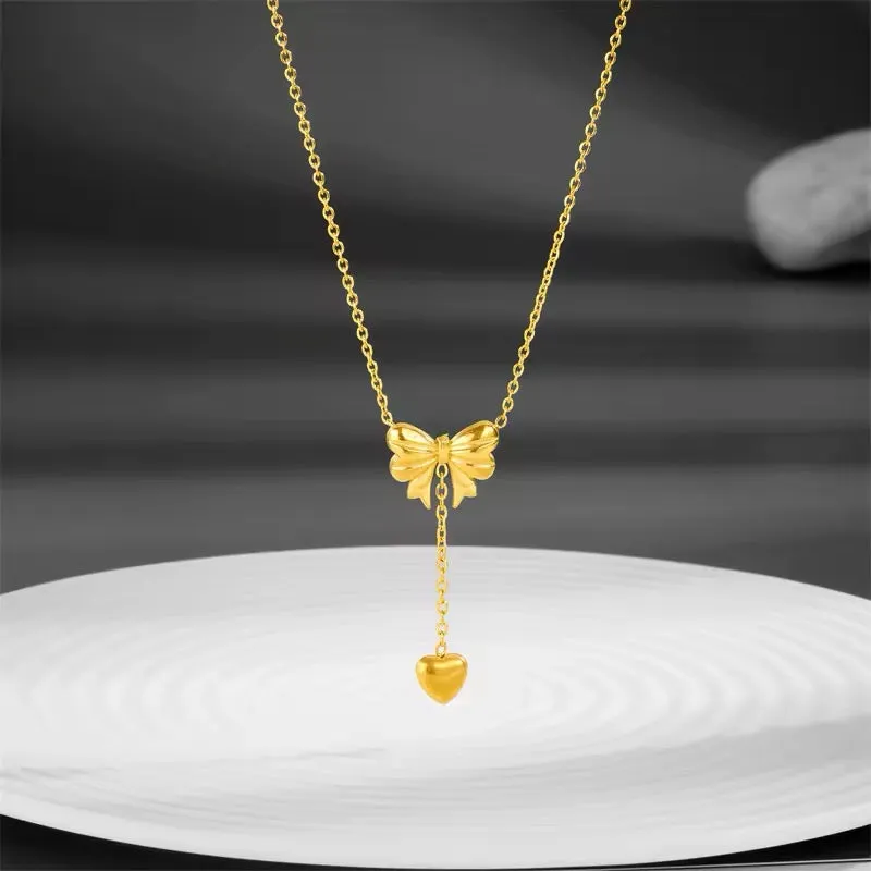 Sweetheart Girls Set: Bowknot Heart Tassels Charm Choker Necklace and Earrings