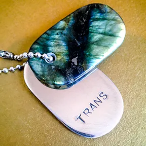 Talisman of Labradorite and Silver "TRANS" Stamped Goddess Tag Necklace