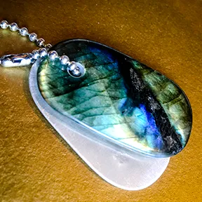 Talisman of Labradorite and Silver "TRANS" Stamped Goddess Tag Necklace