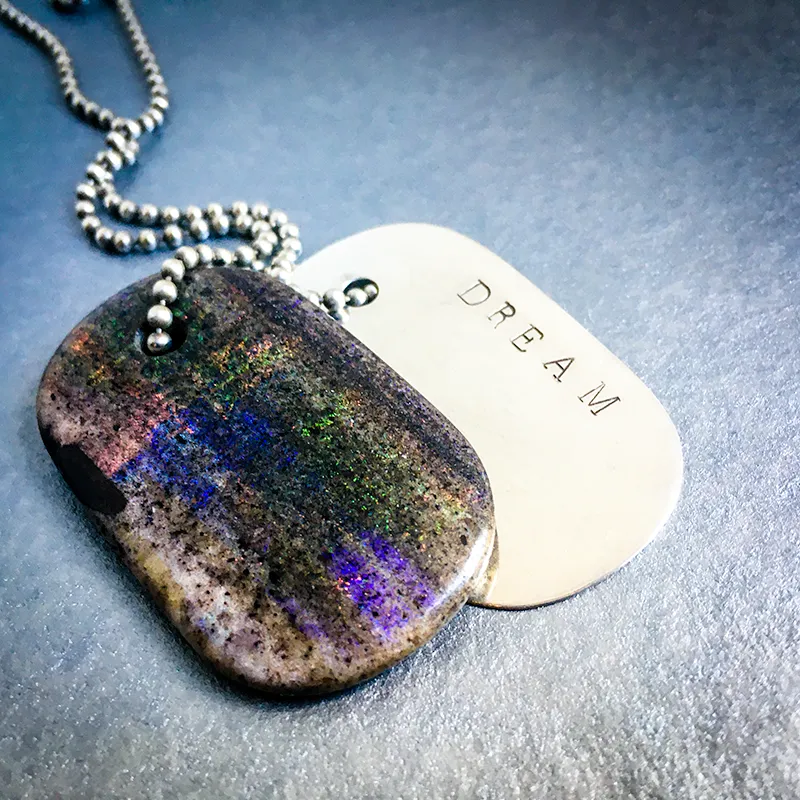 Talisman of Sand Opal and Silver "Dream" Goddess Tag Necklace