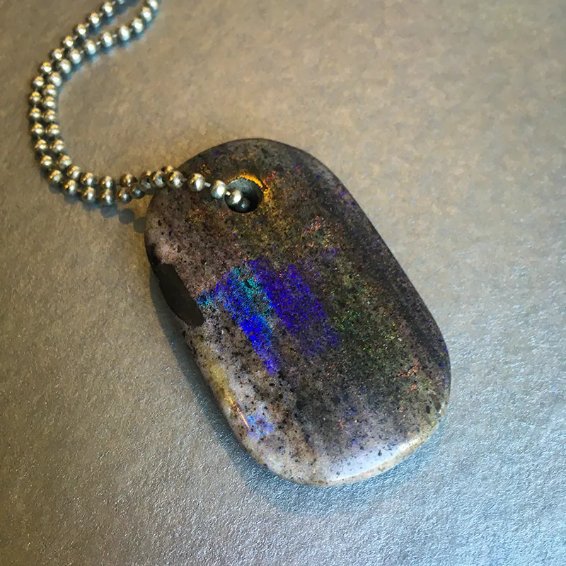 Talisman of Sand Opal and Silver "Dream" Goddess Tag Necklace