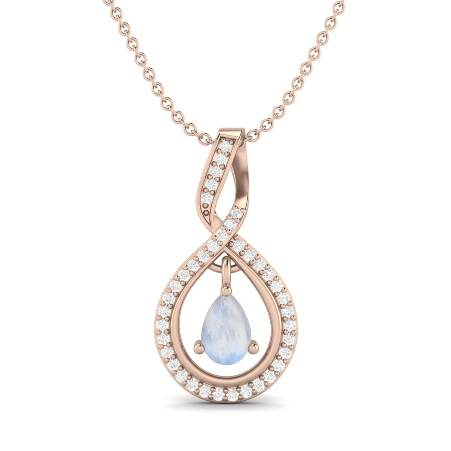 Tear Drop Pear Shaped Genuine Moonstone Pendant for Women 925 Sterling Silver Chain Necklace
