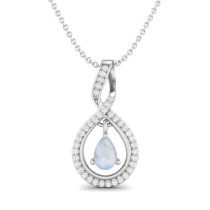 Tear Drop Pear Shaped Genuine Moonstone Pendant for Women 925 Sterling Silver Chain Necklace