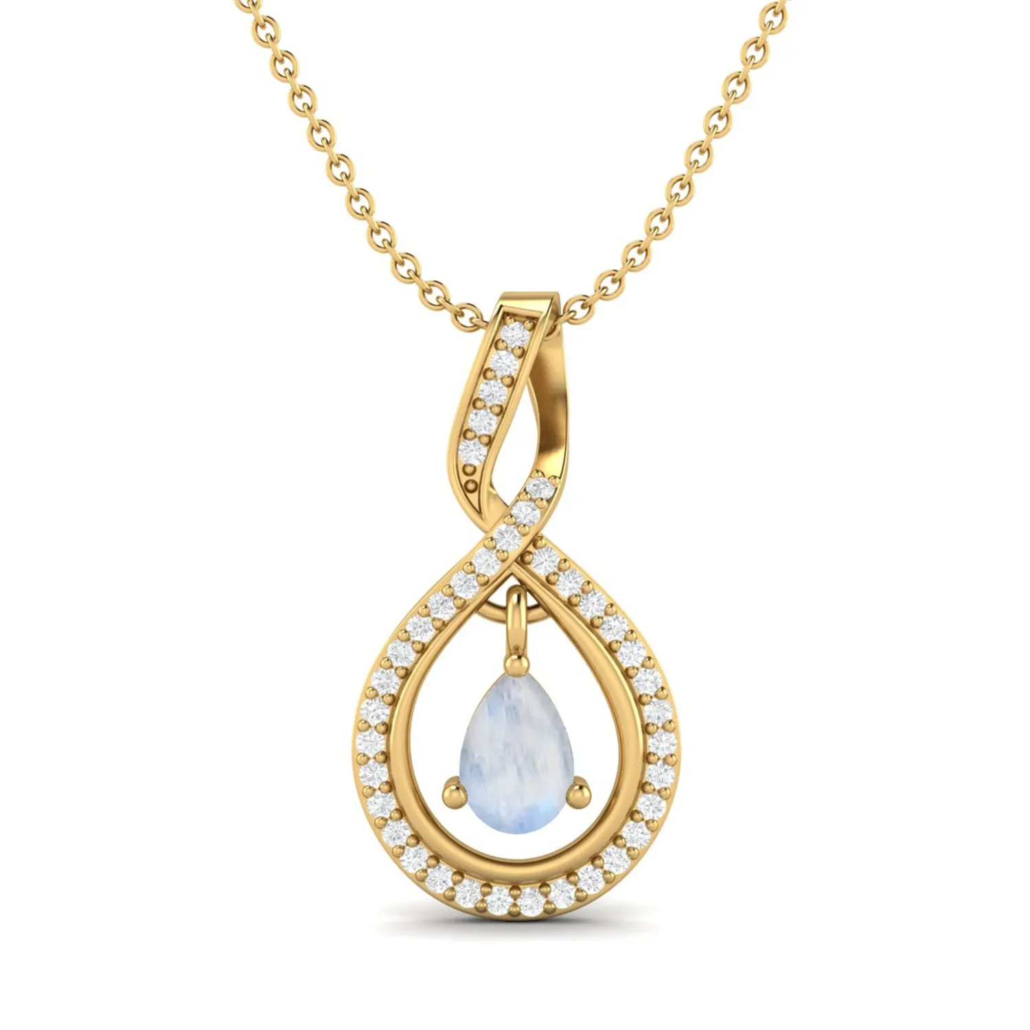 Tear Drop Pear Shaped Genuine Moonstone Pendant for Women 925 Sterling Silver Chain Necklace