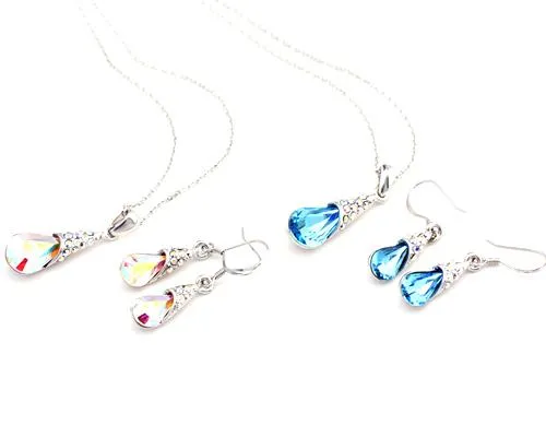 Teardrop Bling Crystal Jewelry Set - Color White
