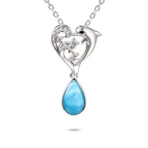 Teardrop Larimar Dolphin Heart Wave Pendant