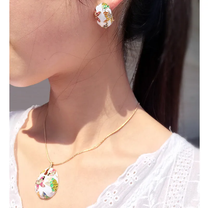 The Cloisonné Butterfly Earrings & Necklace Set