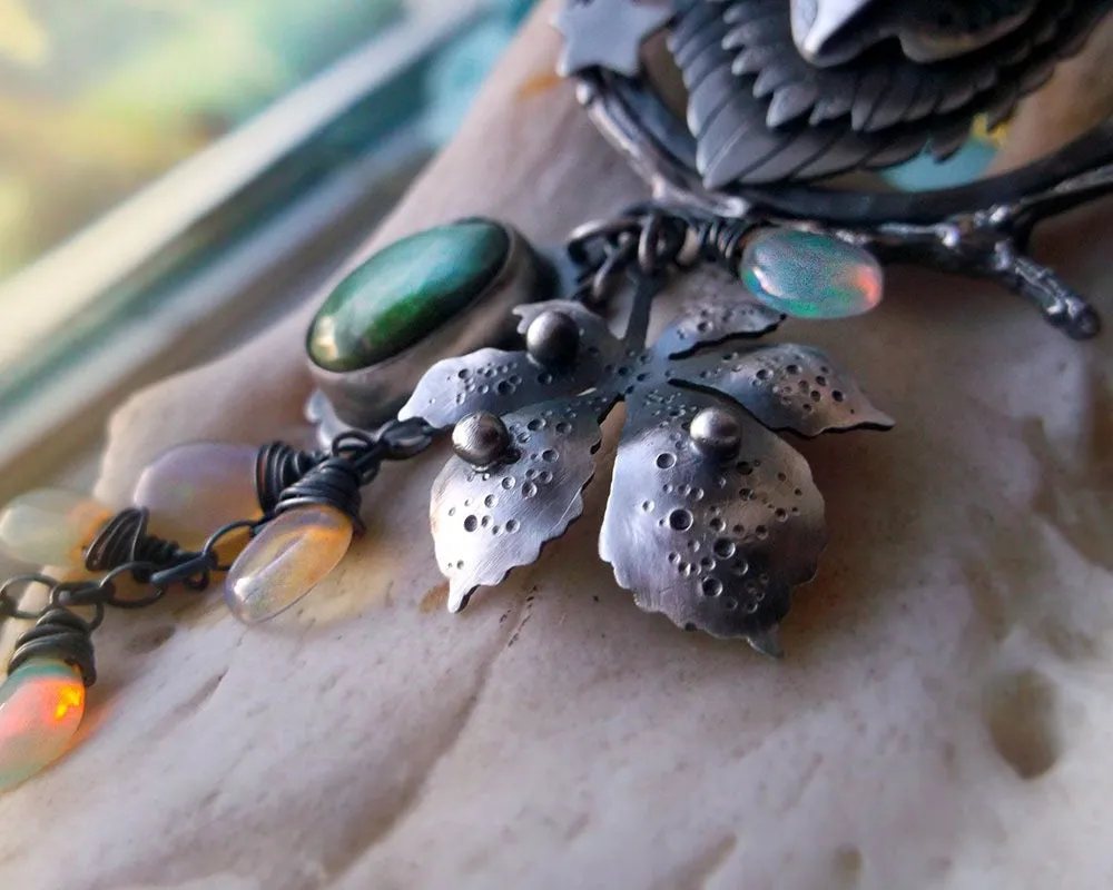 The Owl Necklace - Silver Opal & Turquoise Necklace