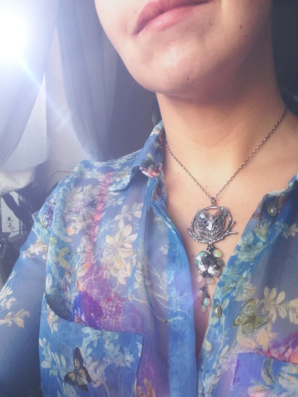 The Owl Necklace - Silver Opal & Turquoise Necklace