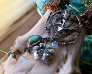 The Owl Necklace - Silver Opal & Turquoise Necklace