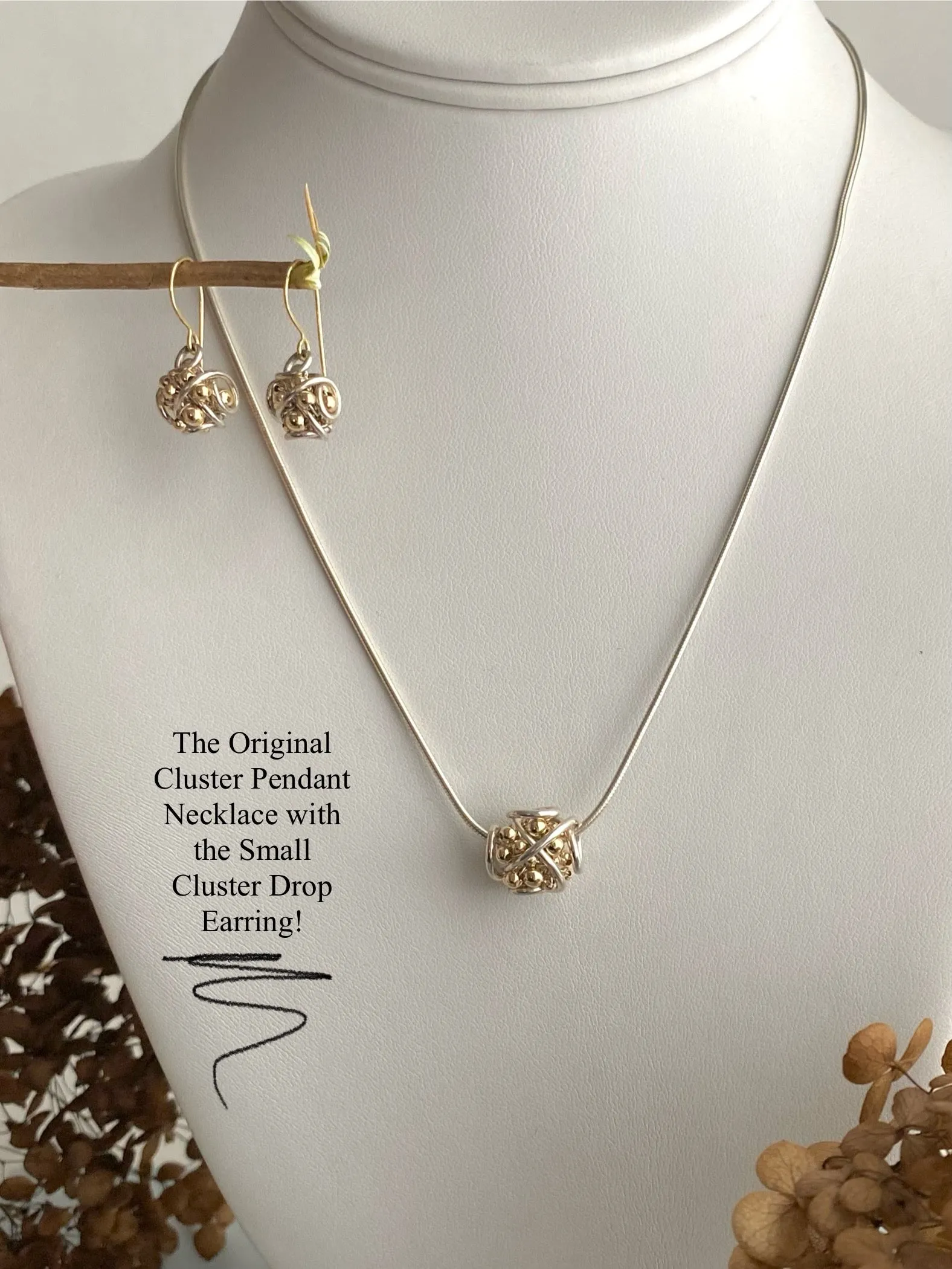 The Small Cluster Drop Earring, Silver & Gold