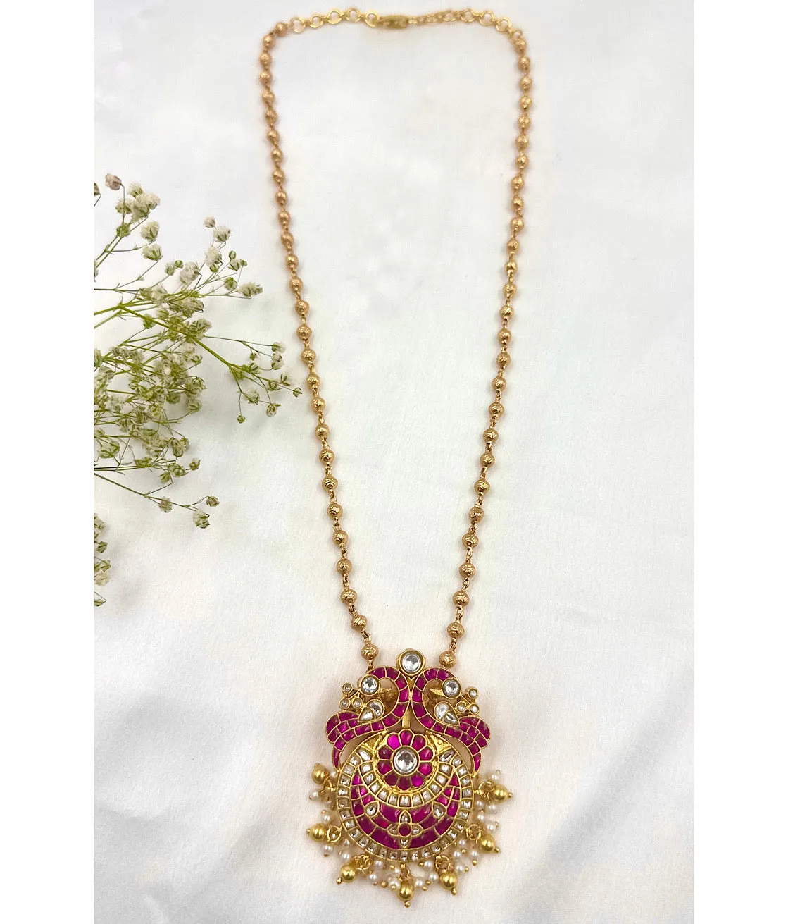The Twin Peacock Silver Kundan Necklace