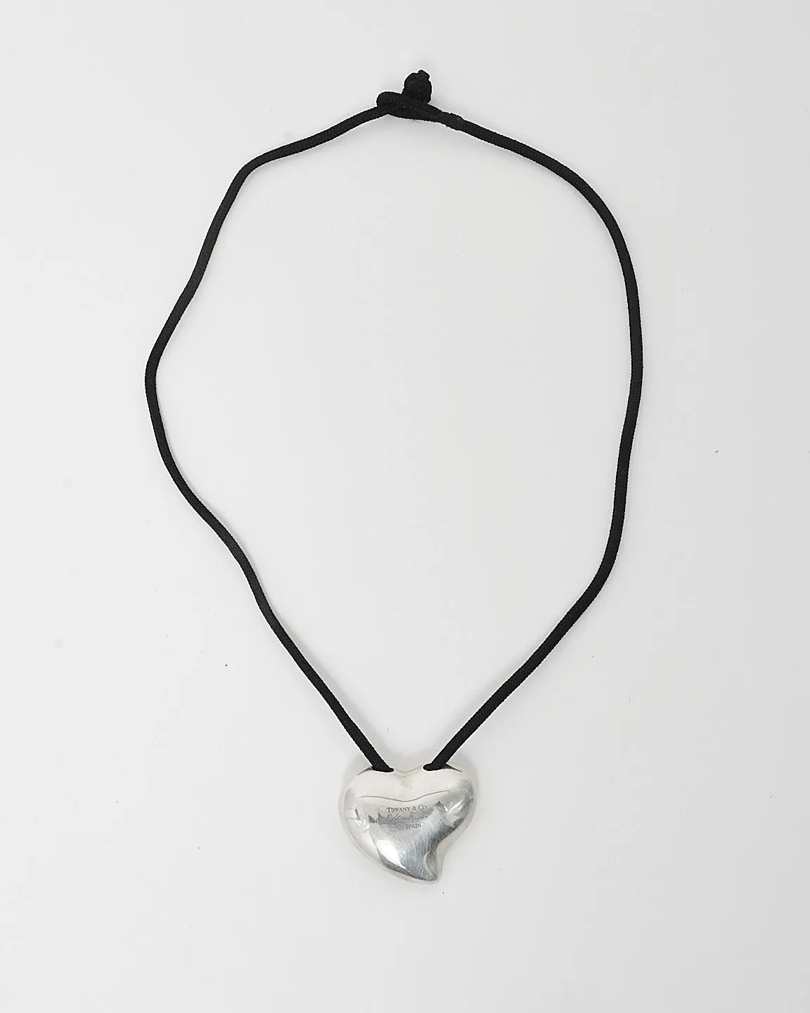 Tiffany & Co. Elsa Peretti Silver Full Heart Black Cord Pendant Necklace