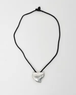 Tiffany & Co. Elsa Peretti Silver Full Heart Black Cord Pendant Necklace